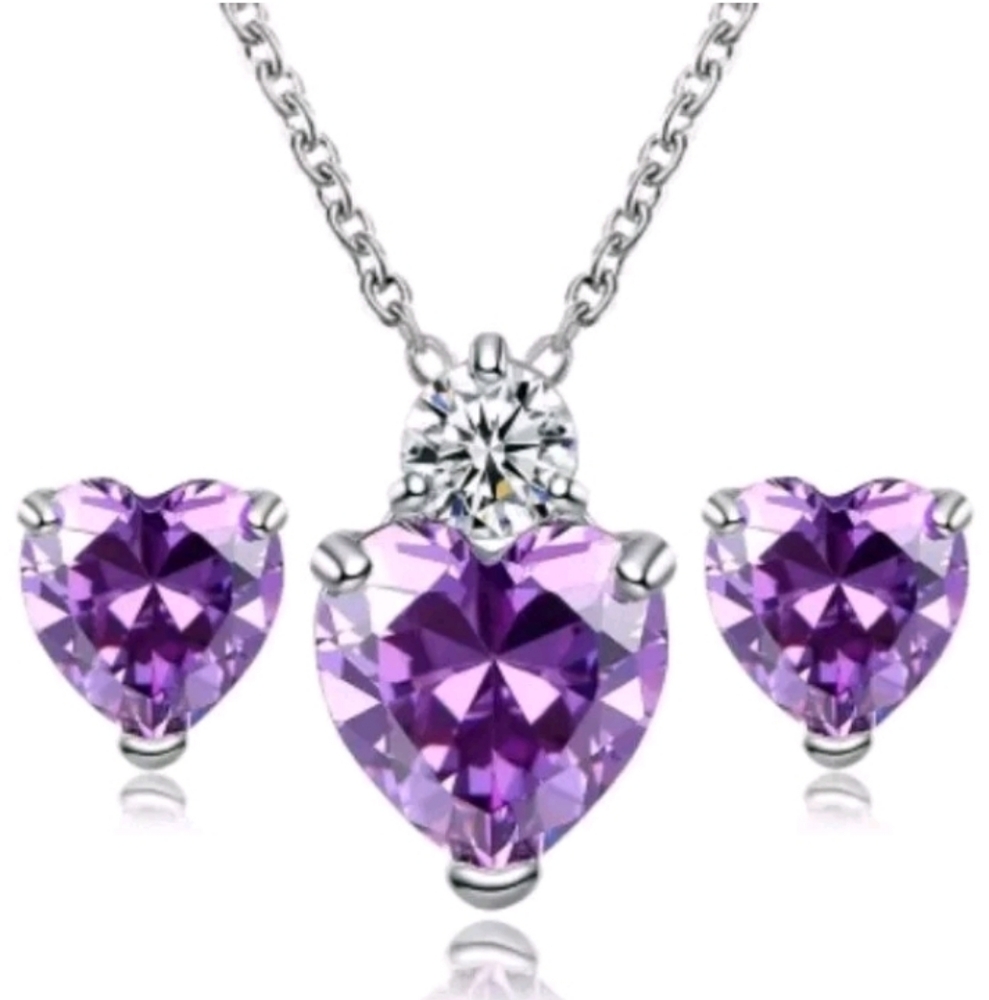 Amethyst Heart Necklace Set